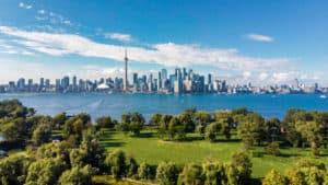 Toronto, Ontario, Canada, Aerial View of Toronto Skyline and Lake Ontario